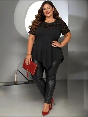 Elegant Black Lace Peplum Top | Temu | Size 2XL